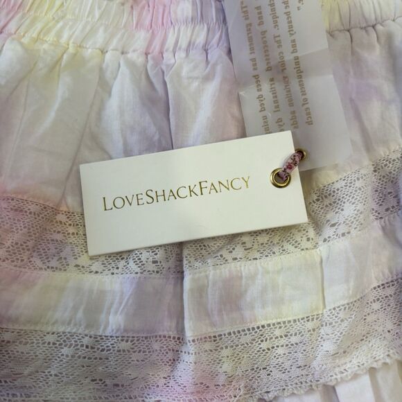 Love Shack Fancy Skirt Size Large Ruffle Mini Skirt Multi Tie Dye New With Tags - Picture 2 of 8